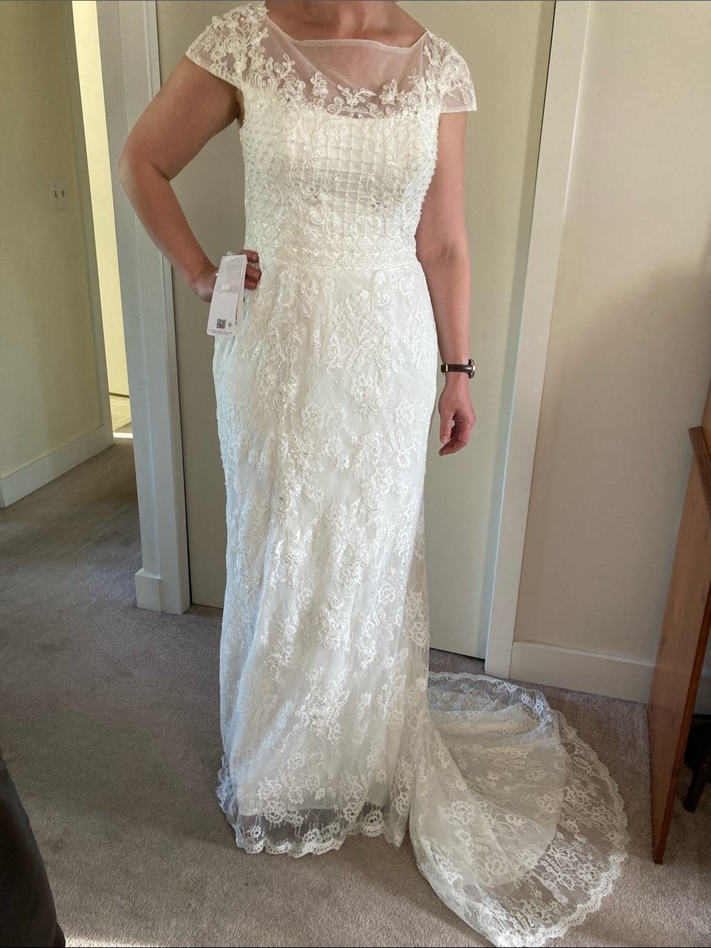 Azazie Ivory Lace Sheath Wedding Dress
